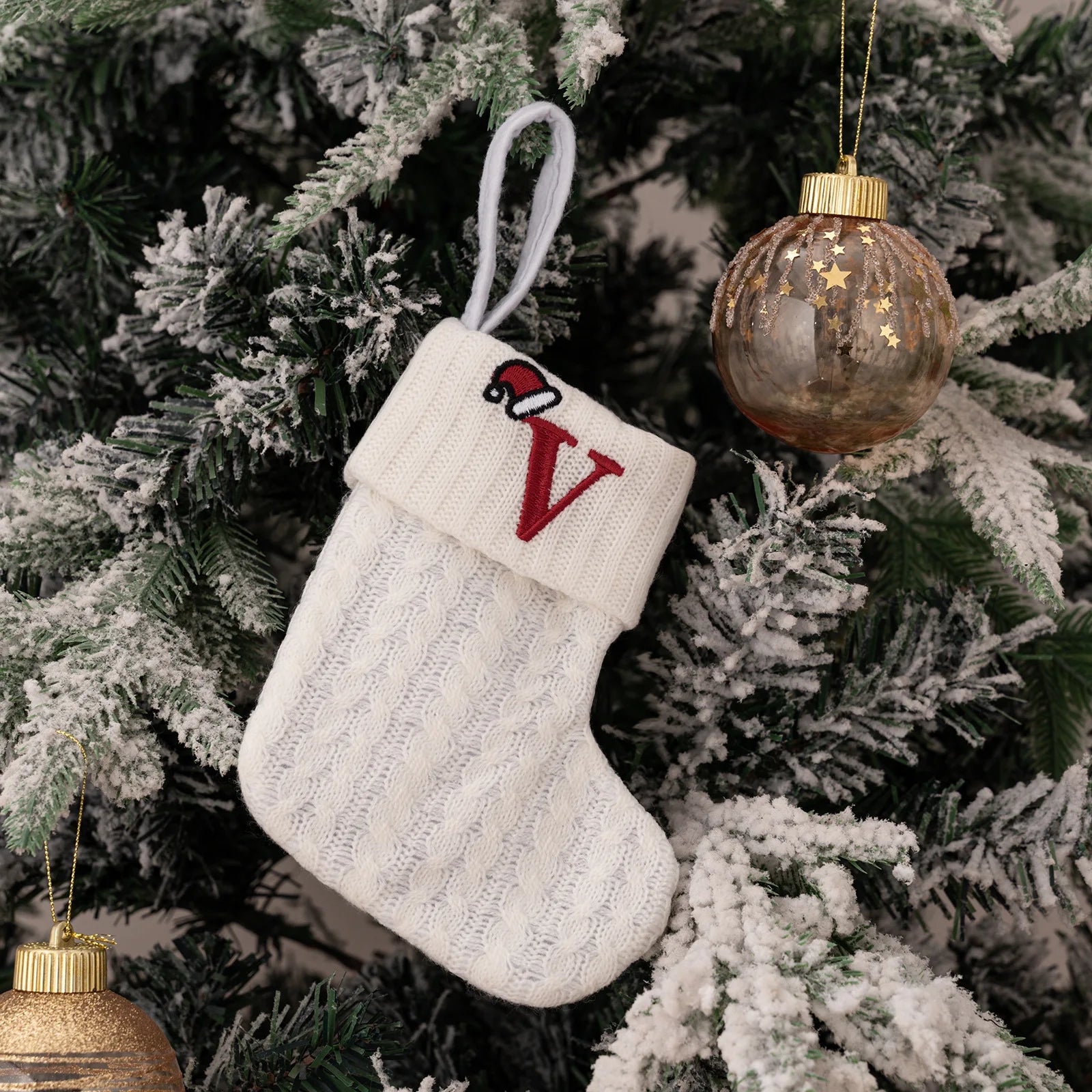 1PC A-Z Letter Hanging Christmas Stockings Knitted Socks  Christmas Tree Hanging for Family Party Decoration Beauty World Shop