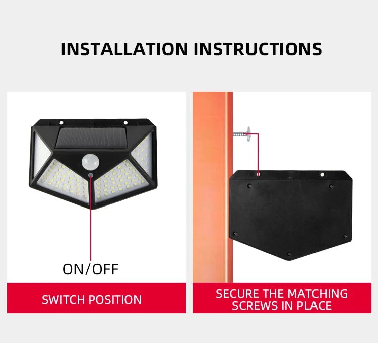 100 LED Solar Lights Outdoor Wall Lamp 3 Modes 270° Lighting Angle IP65 Waterproof Motion Sensor Security Lights Wireless Lights Beauty World Shop