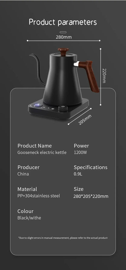 Electric Gooseneck Kettle 900ML Hand Brew Coffee Pot Smart Teapot Temperature Control Pot Rapid Heating Kettle 110v/220v Beauty World Shop