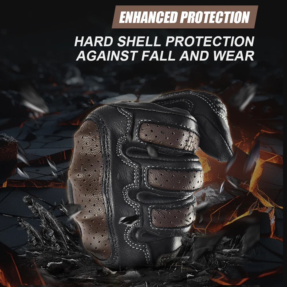 With CE Approved Summer Retro Perforated Leather Motorcycle Gloves Men Women Full Finger Motocross Dirt Biker Glove Guantes Moto Beauty World Shop