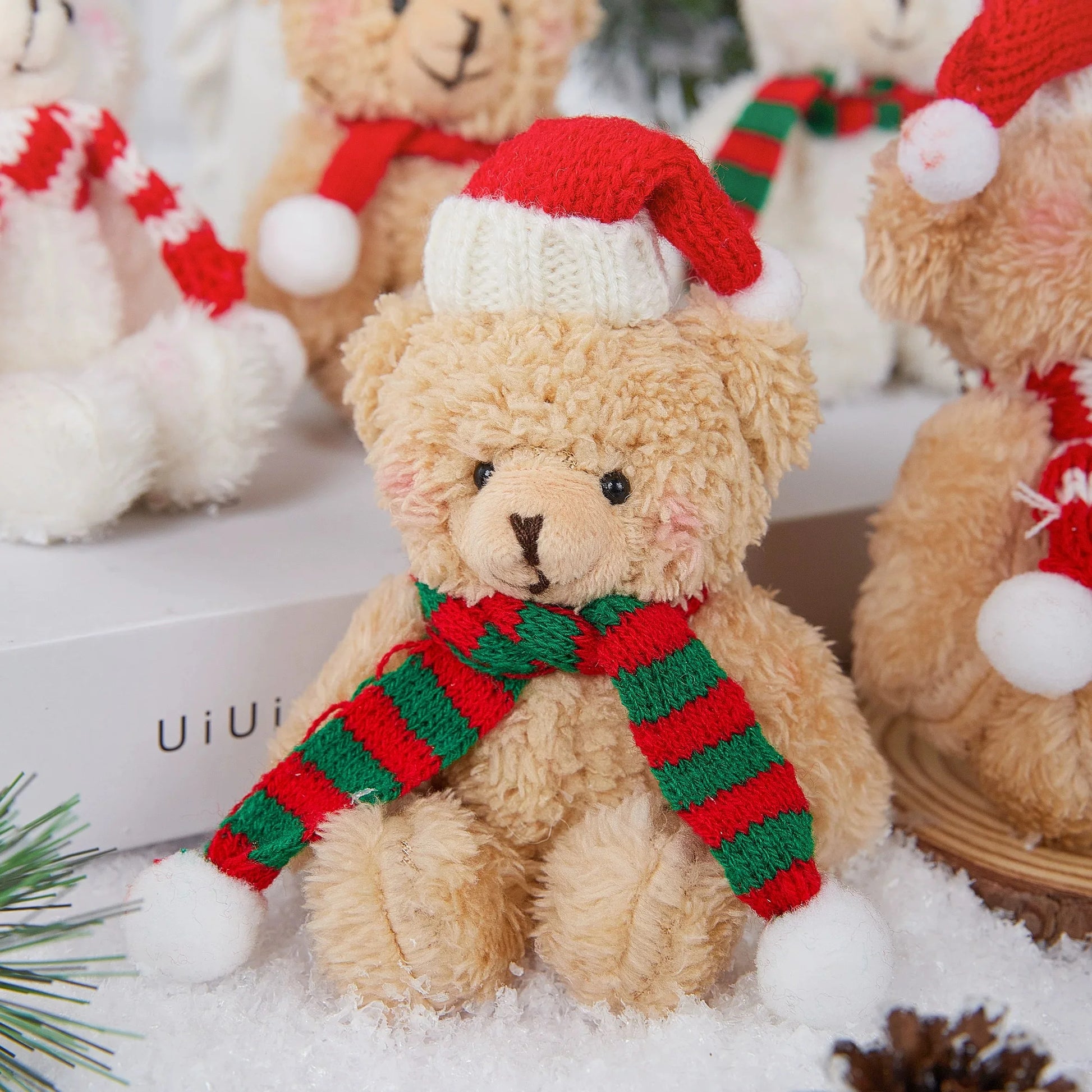 Mini Santa Knitted Hat & Scarf Small Christmas Costume for Cat Rabbit Doll Lollipop Bottle Cap DIY Xmas Party Dinner Decoration Beauty World Shop