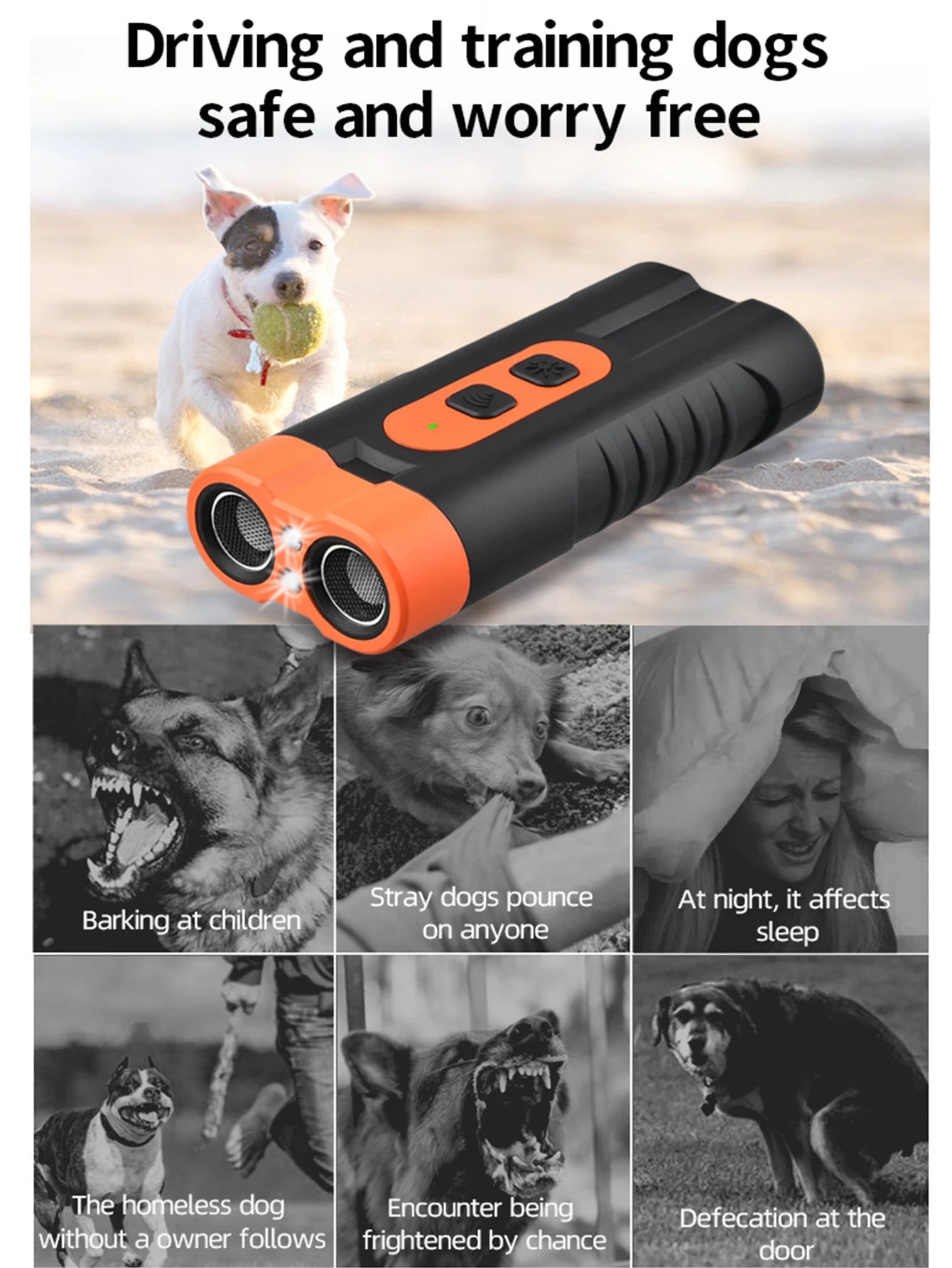 2025 Dual Head Ultrasonic Dog Repeller USB Rechargeable Dog Training Device High-Power Anti Bark Device with LED Flashlight Beauty World Shop
