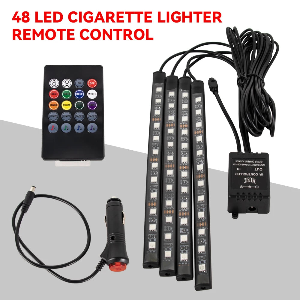 Neon 36 48 72 LED Car Interior Ambient Foot Light Wireless Remote Music APP Control Auto RGB Atmosphere Decorative Lamp Beauty World Shop