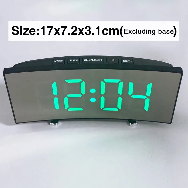 Creative Curved Electronic Clock, LED Large Screen Plug-in Battery Dual-purpose Mirror Alarm Clock, Student Bedroom Dedicated Beauty World Shop