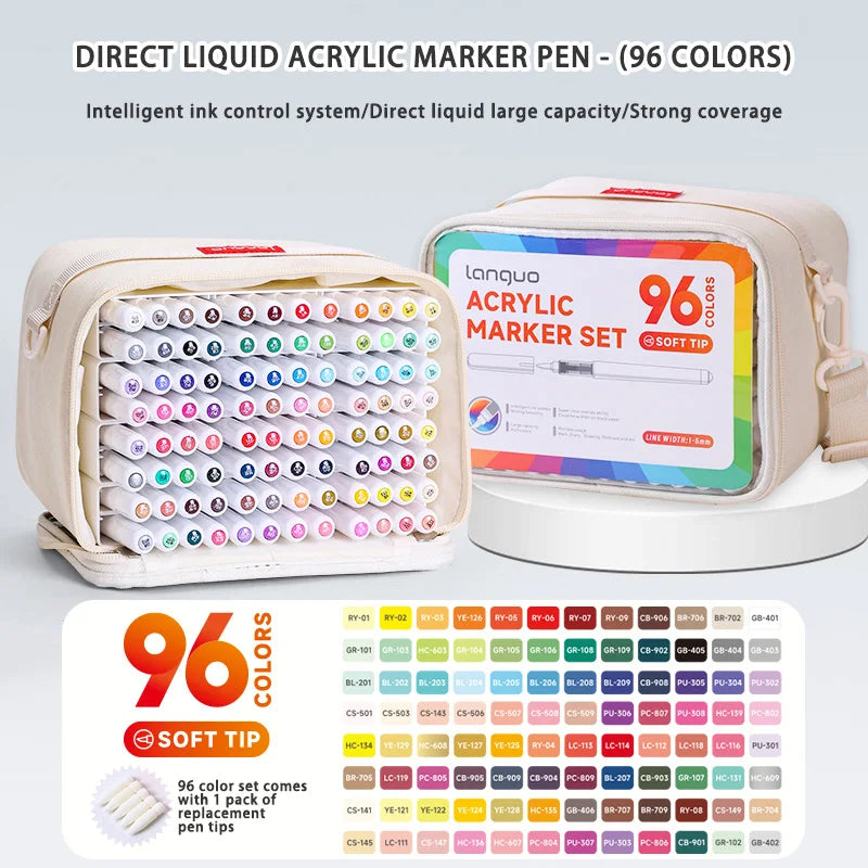 Languo 9pcs/box Soft Brush Acrylic Marker Pen Set，DIY Hand Drawn,Paint Art Markers pens,Student Graffiti Acrylic Paint Pens,M720 Beauty World Shop