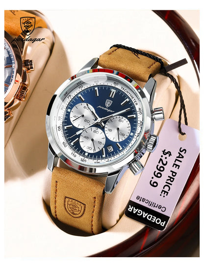 POEDAGAR Top Brand Men's Quartz Watch Waterproof Luminous Chronograph Military Man Watch Luxury Fashion Leather Watches For Men Beauty World Shop