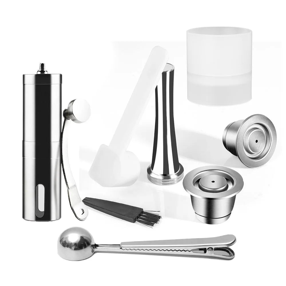 Reusable Coffee Capsule For Nespresso Espresso Crema Cups Stainless Steel Refillable Coffee Pods Filters With Tamper Dosing Ring Beauty World Shop