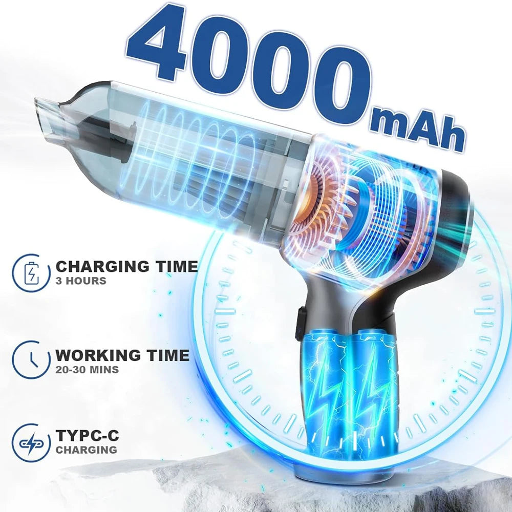 Car Vacuum Cleaner Wireless Portable Vacuum Cleaner 95000PA Strong Suction Handheld Mini Cleaner High Power Blower for Car Home Beauty World Shop
