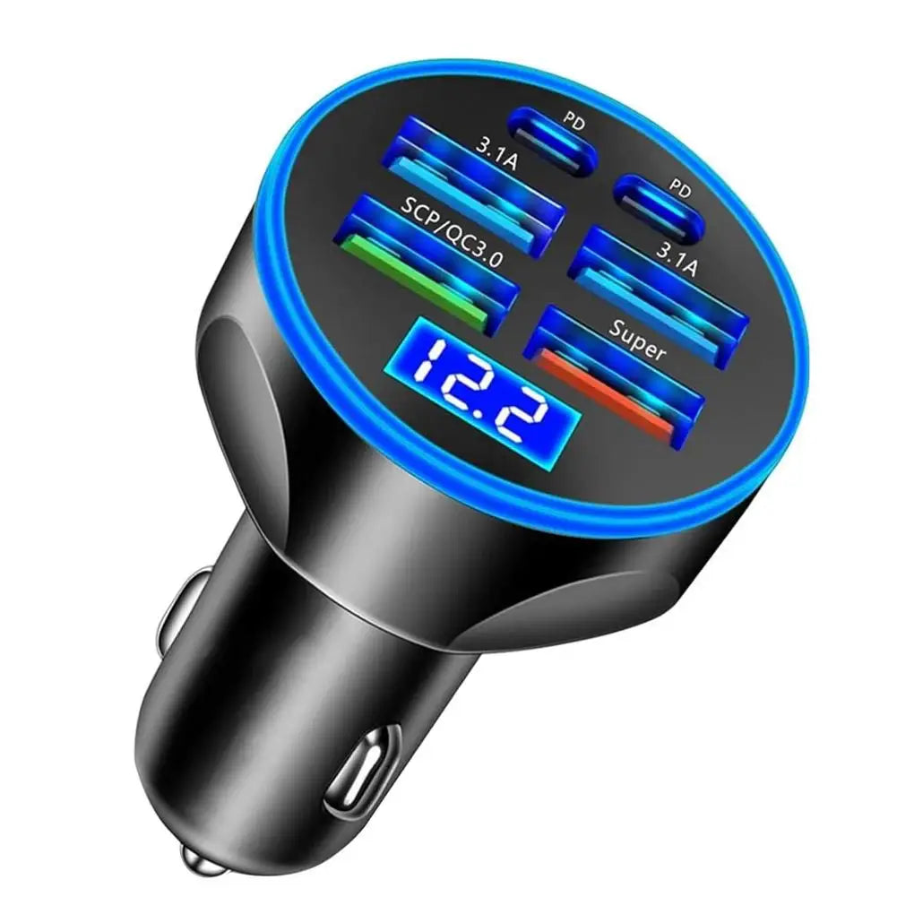 300W PD Car Charger QC3.1 Fast Charge 4USB+2PD ports Car Cigarette Lighter Plug Car Charger Flash Charge with Digital Display Beauty Trend Shop