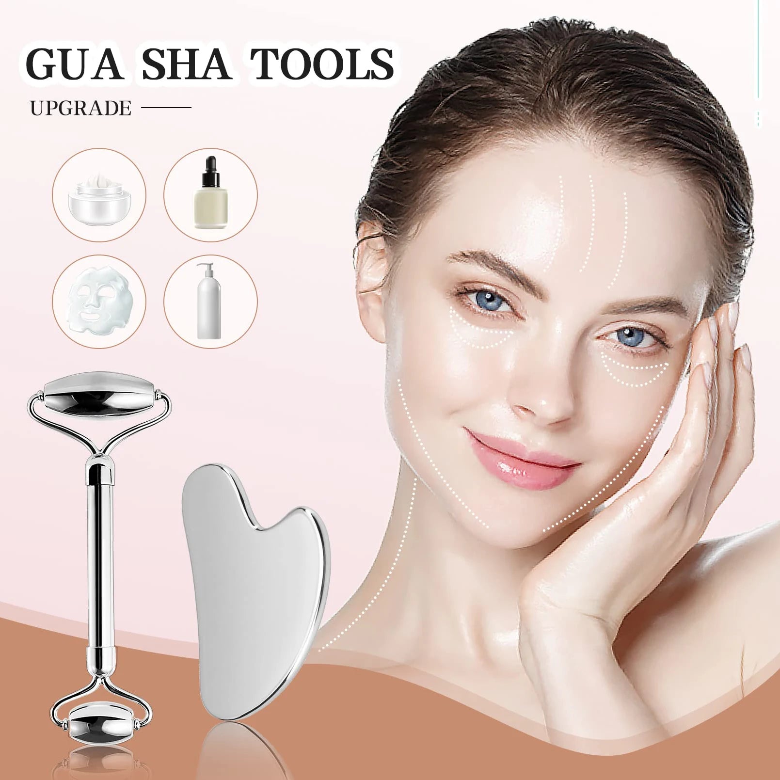 304 Stainless Steel Facial Roller Metal Gua Sha Facial Tools Set Face Body Treatment Lymphatic Drainage, Facial Tension, Durable Beauty World Shop