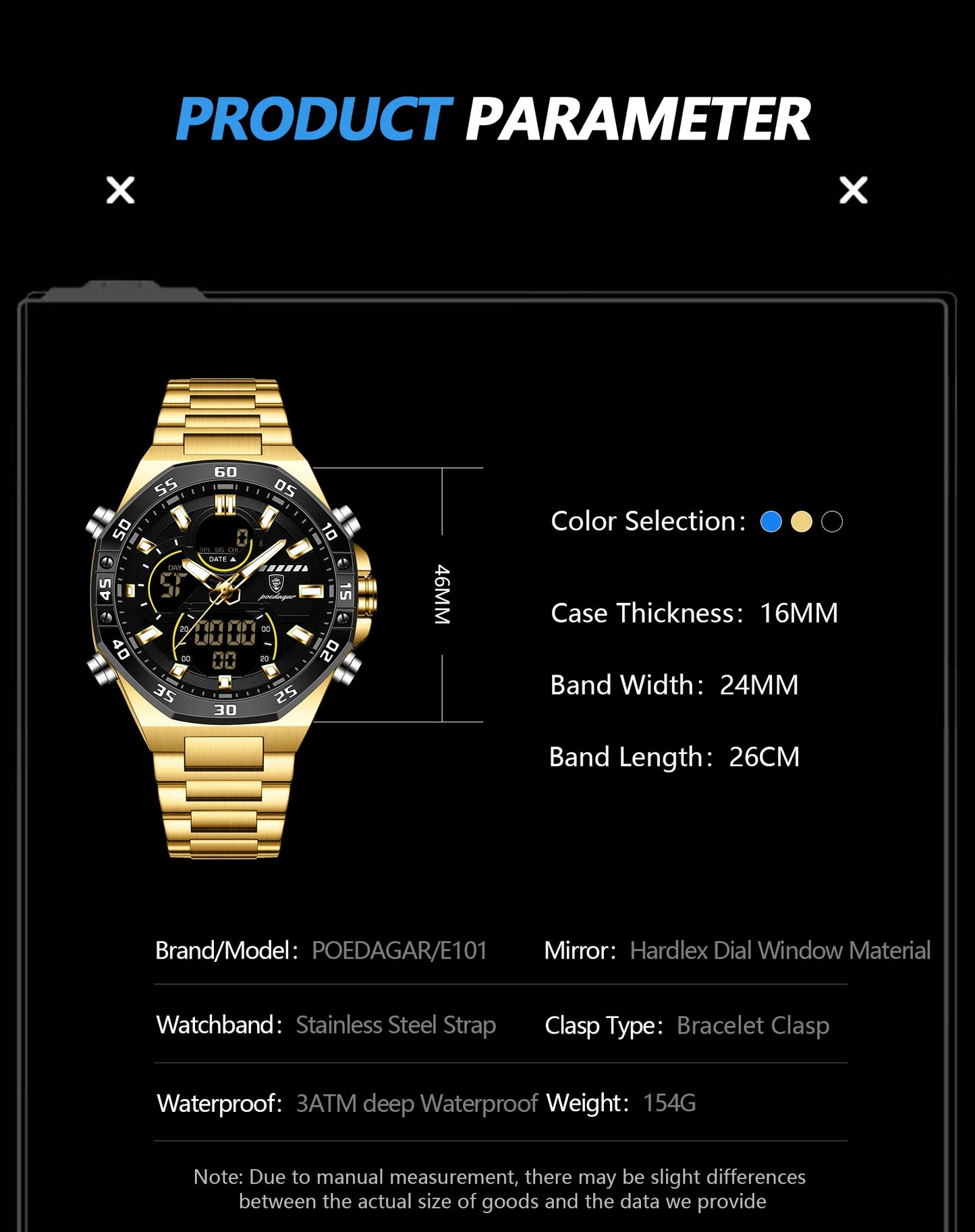 POEDAGAR Top Men Clock LED Luminous Waterproof Week Date Military Man Wristwatch Electronic Stainless Steel Quartz Men's Watches Beauty World Shop