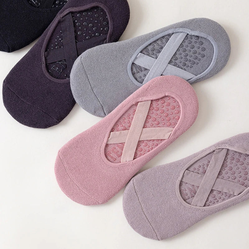 Women Breathable Towel Bottom Yoga Socks Silicone Non-Slip Bandage Pilates Sock Ladies Ballet Dance Fitness Workout Cotton Socks Beauty World Shop