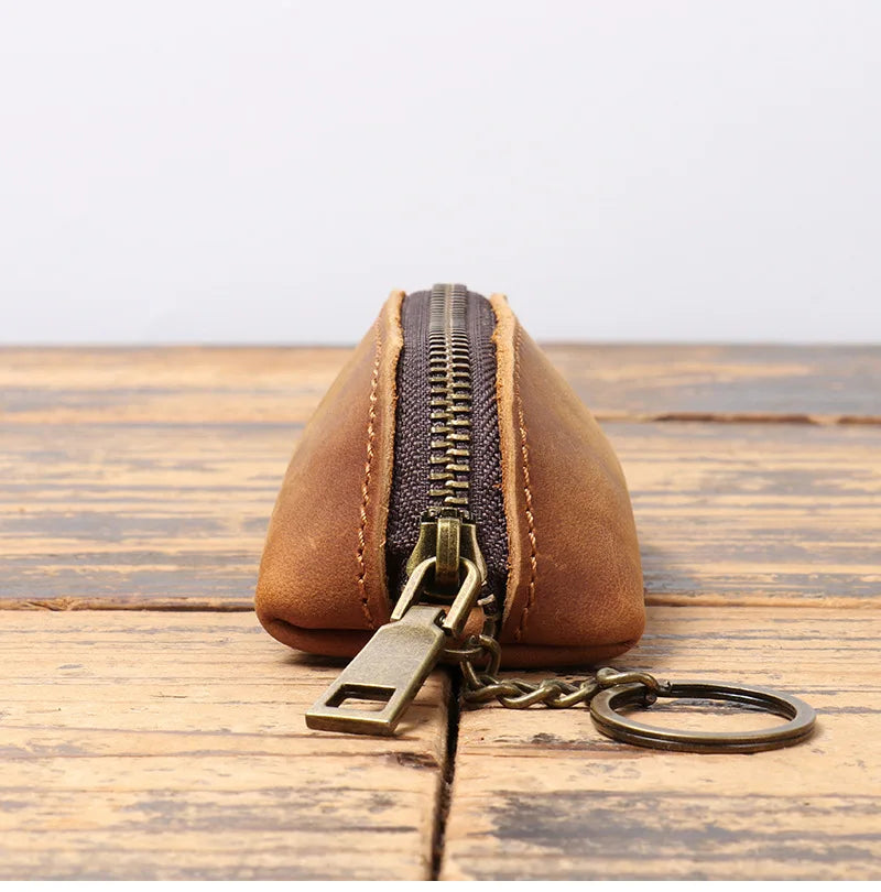 HOMEFISH Vintage Genuine Leather Coin Purse Zipper Clutch Wallet Retro Credit Card Holder Card Case Women's Key Organizer Pouch Beauty World Shop