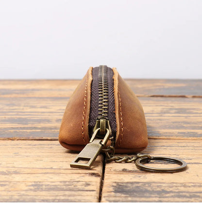 HOMEFISH Vintage Genuine Leather Coin Purse Zipper Clutch Wallet Retro Credit Card Holder Card Case Women's Key Organizer Pouch Beauty World Shop