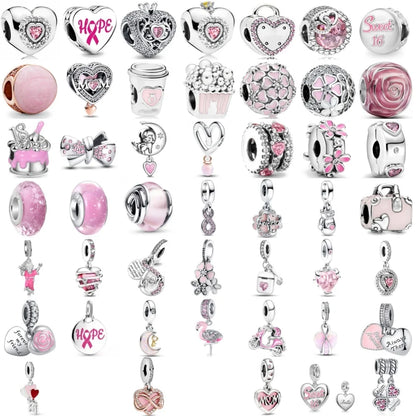 2025 Hot selling 925 Silver Pink Bird Moon Pendant Suitable for European Bracelets DIY Accessories Women's Charm Jewelry Gifts Beauty World Shop