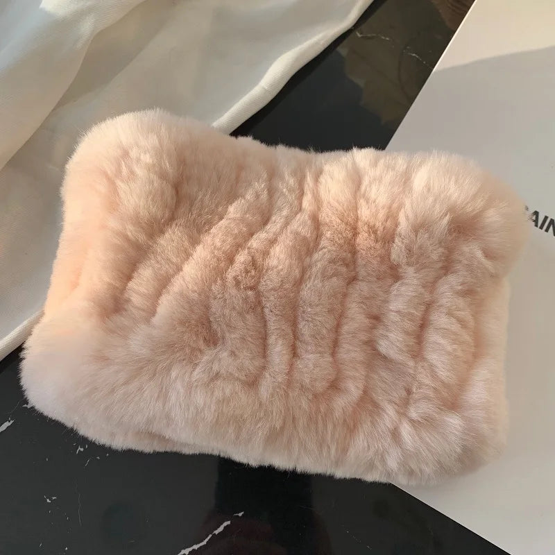 Women Handmade Stretch 100% Real Rabbit Fur Scarf Knit Genuine Rex Rabbit Fur Headbands Girls Natural Rabbit Fur Ring Scarves Beauty World Shop