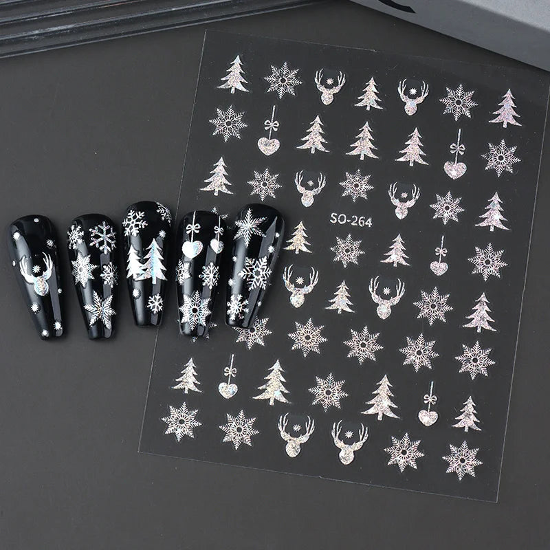 2pc Holographic Christmas Nail Art Stickers Iridescent Laser Snowflake Deer Tree Winter Slider Decals New Year Manicure Supplies Beauty World Shop