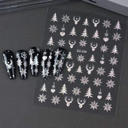 2pc Holographic Christmas Nail Art Stickers Iridescent Laser Snowflake Deer Tree Winter Slider Decals New Year Manicure Supplies Beauty World Shop