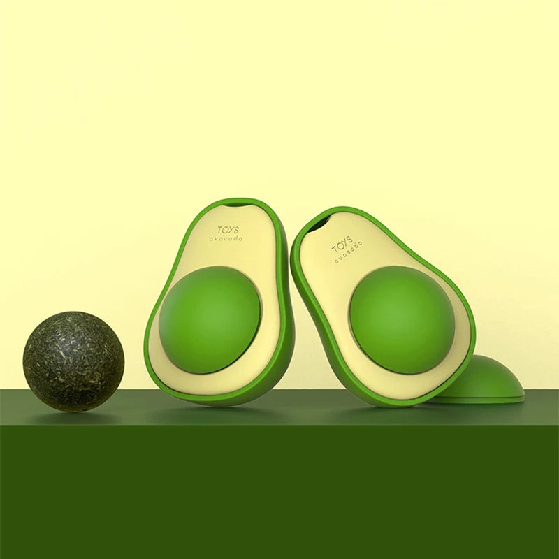 Avocado Catnip Ball Rotatable Pet Toy Mint Ball Wall Stickup Cat Snacks For Kitten Cat Cartoon Pet Teeth Cleaning Supplies