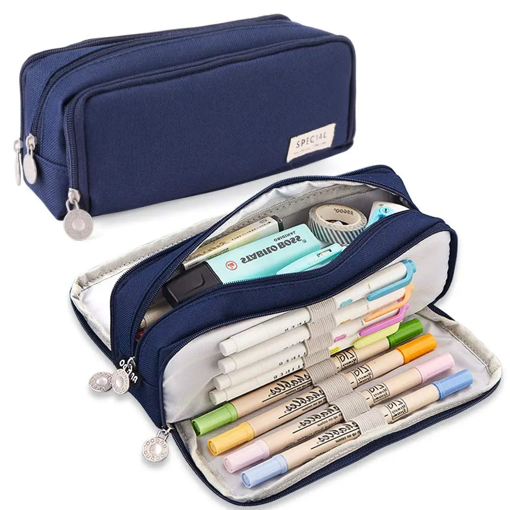 Pencil Case Large Space Storage 3 Compartment Pouch Double Side Opened Student Stationery Desk Organizer School Supplies Beauty World Shop