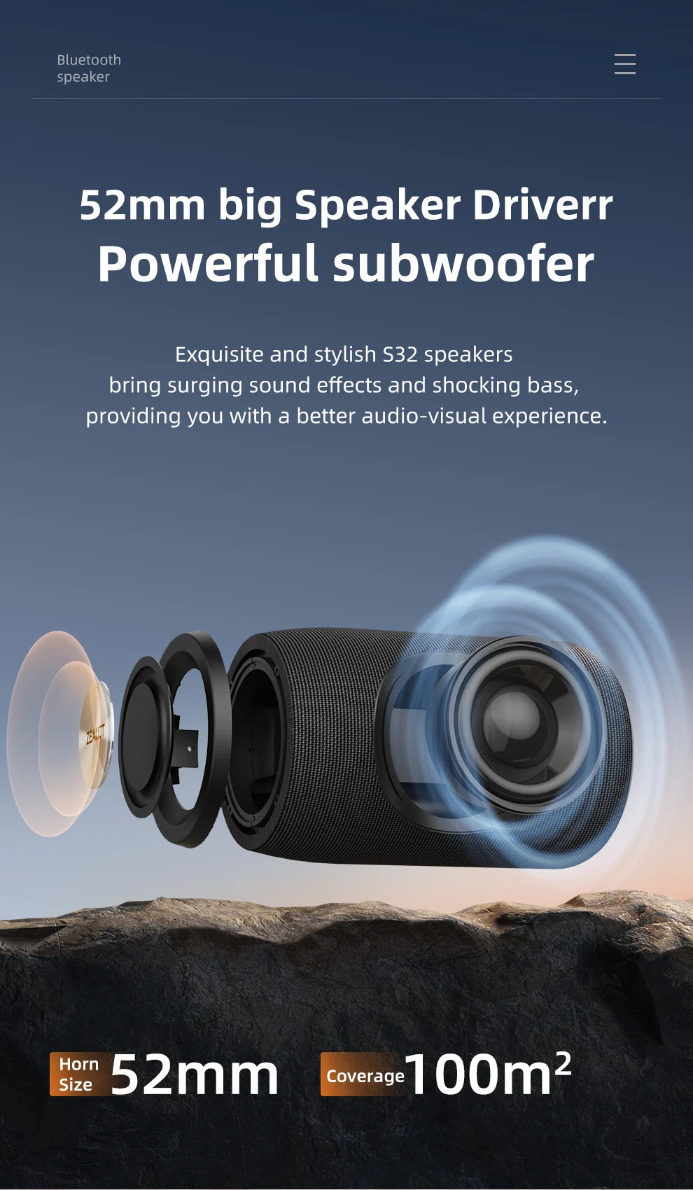 ZEALOT-S32 Mini Portable Bluetooth Speaker HIFI Subwoofer Wireless Speaker with fm Radio Column Support TF, TWS, USB