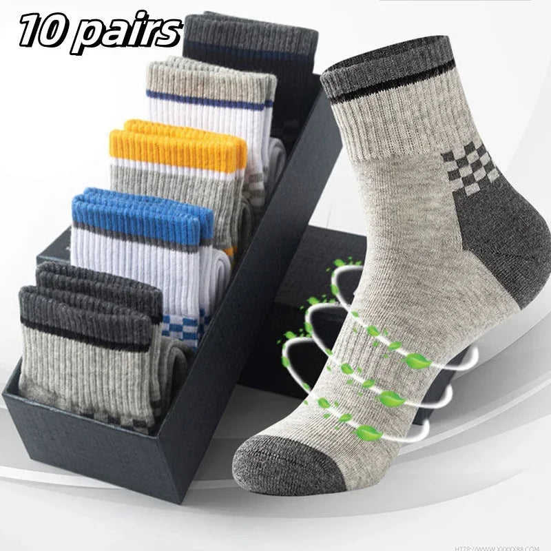 Men's Mid-Calf Cotton Socks 10/5/3 Pairs | Soft Breathable All-Season Crew Socks Solid Color for Daily Work, Sports &Casual Wear Beauty World Shop