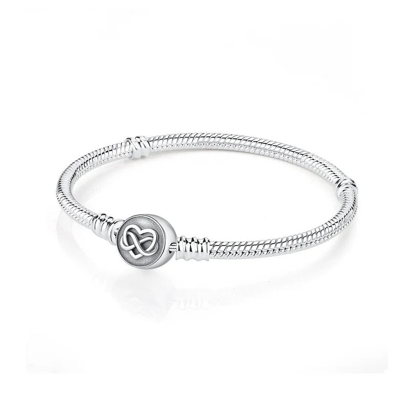 Original 925 Sterling Silver Bracelets Bangles Love Heart Clip Charms Beads Snake Chains For Women Rose Gold DIY Luxury Jewelry Beauty World Shop
