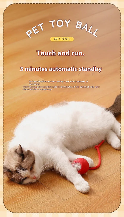 1~2Pcs Cat Interactive Ball Toys Automatic Rolling Ball Faux Tail Rechargeable Smart Pet Electric Toy Cat Training Imitate Mouse
