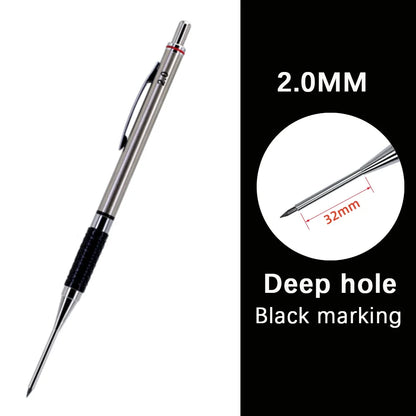 New Deep Hole Woodworking Mechanical Pencil, 2.0mm Anti Slip Soft Set Grip Handle Automatic Pencil Engineer Drawing Marking Tool Beauty World Shop