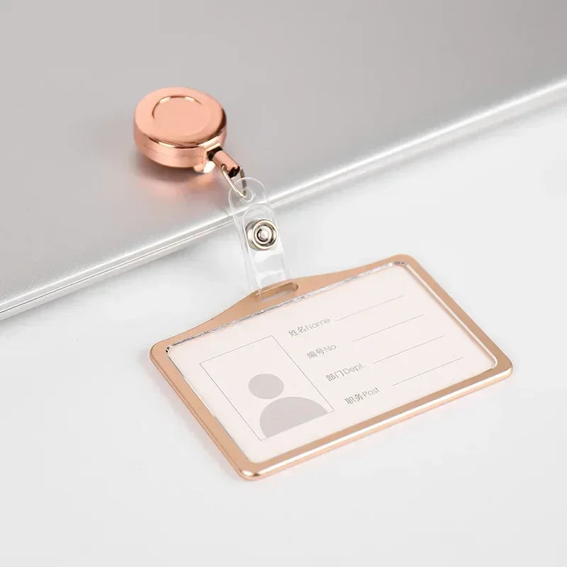 1 Pcs Aluminum Alloy Card Cover Case Bank Business Work Card Holder with ABS Retractable Badge Reel Credit ID Card Badge Bag Beauty World Shop