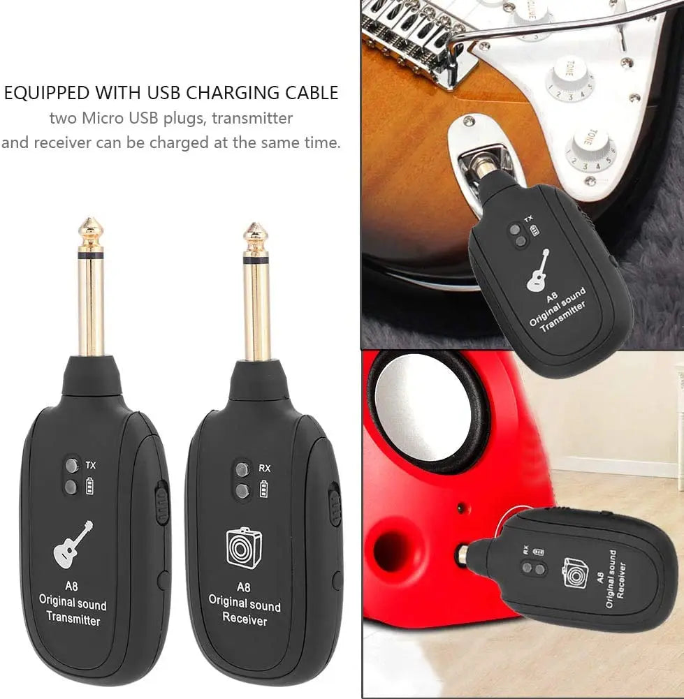 A8 Guitar Wireless System - Built-in Rechargeable Transmitter & Receiver for Electric Guitar/Bass Beauty World Shop