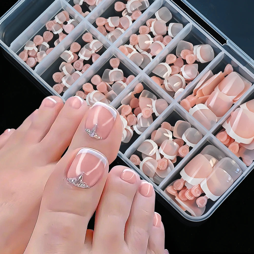 120Pcs 9-Colors French Fake Toenails Summer Short Sqaure Press On Toe Nails Tips Glossy Nude/Pink/Brown Full Cover False Toenail Beauty World Shop