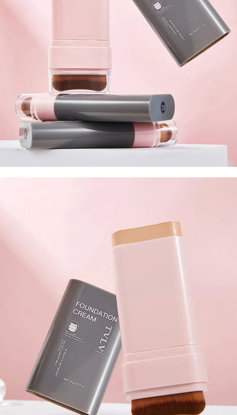 TVLV Concealing Foundation Stick: 5 Shades with Built-In Brush - Cream Finish, Lightweight and Waterproof Formula, Beauty Trend Shop