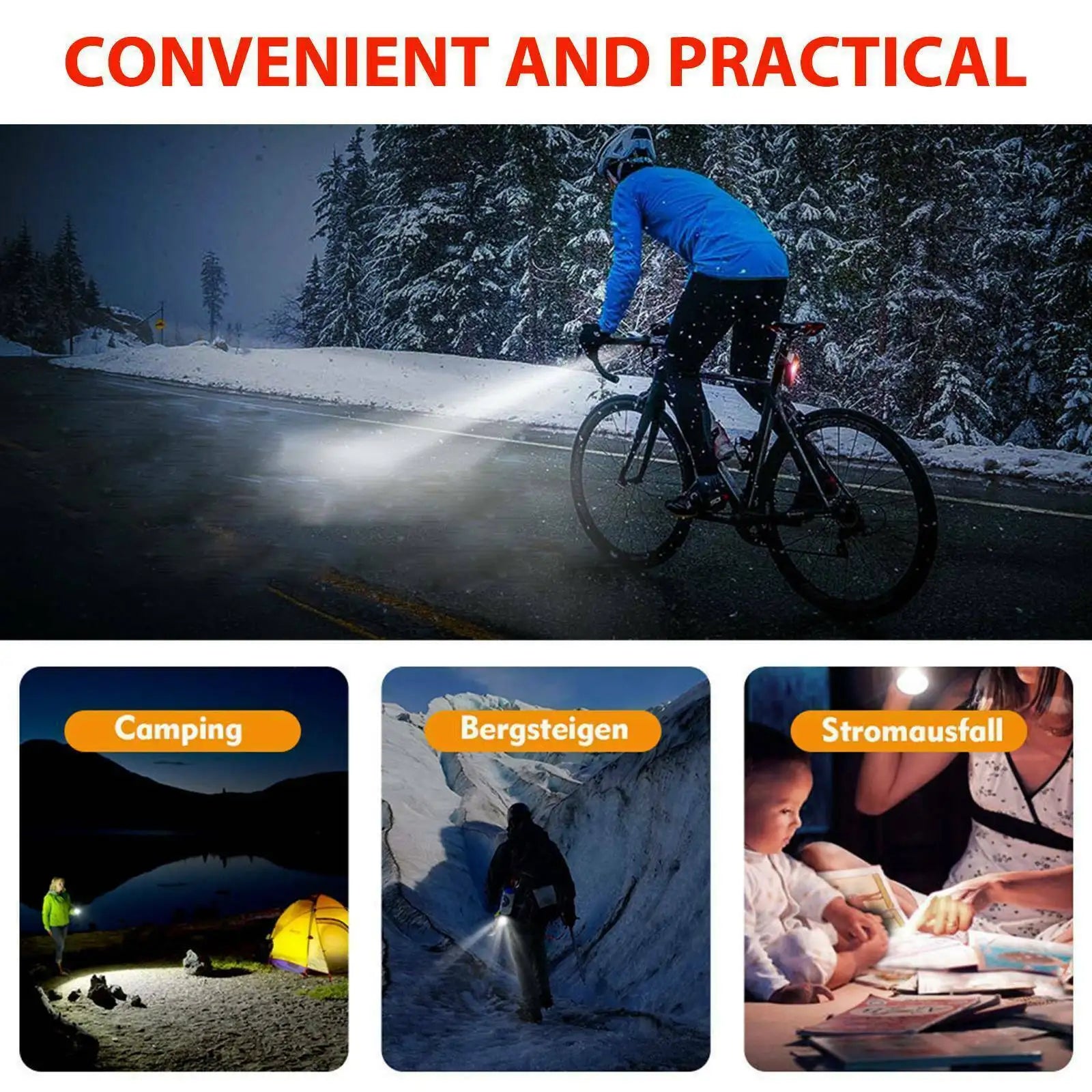 Bike Light Set Front Light with Taillight USB Rechargeable Easy to Install 3 Modes Bicycle Accessories for the Bicycle Road MTB Beauty World Shop