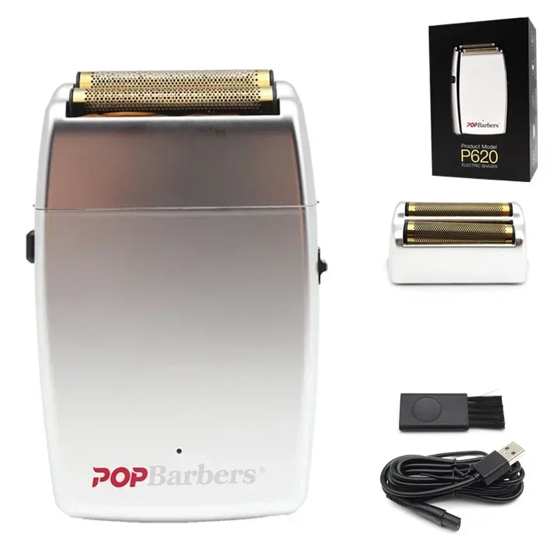 11000 RPM POP Barbers P620 Professional Electric Men's Beard Trimmer Double Foil Shaver Electric Shaver USB Hair Cutting Machine Beauty World Shop