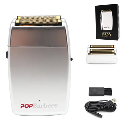 11000 RPM POP Barbers P620 Professional Electric Men's Beard Trimmer Double Foil Shaver Electric Shaver USB Hair Cutting Machine Beauty World Shop