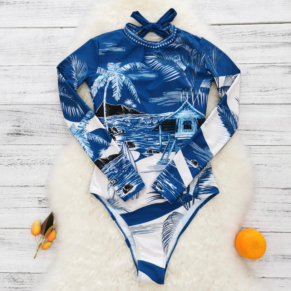2026 Surfing Sport Swimsuit Long Sleeves Women One Piece Swimsuit  Swimwear Solid Monokini Bathing Suit Tropical Bodysuit Female Beauty World Shop