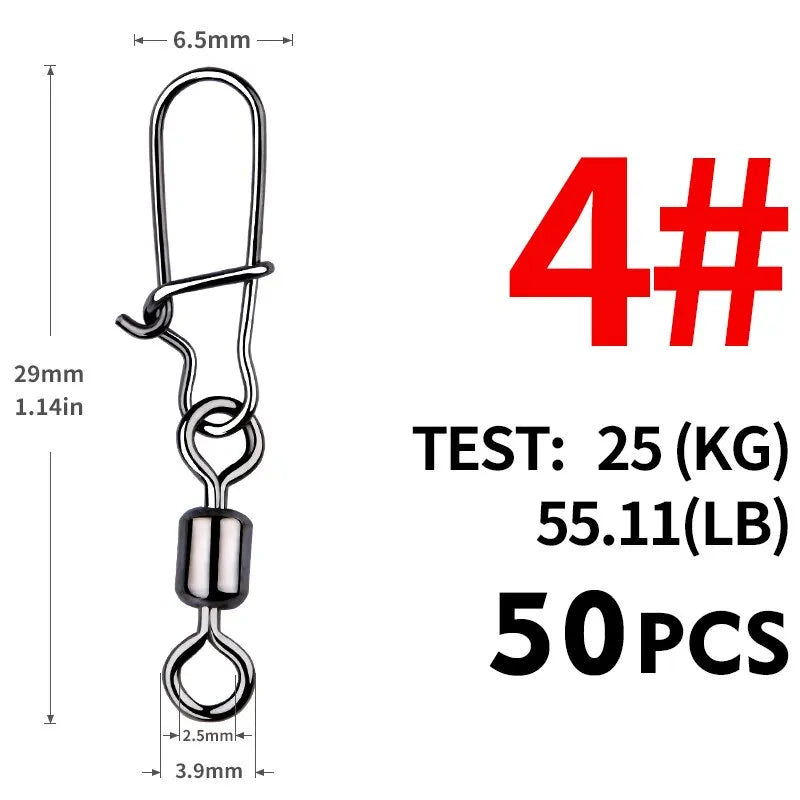 MEREDITH Pike Fishing Accessories Connector 50PCS Pin Bearing Rolling Swivel Stainless Steel Snap Fishhook Lure Swivels Tackle Beauty World Shop