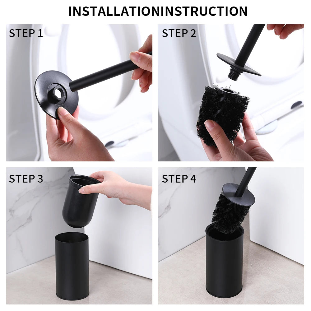 Toilet Brush Set Circular Type Stainless Steel Toilet Brush Extra Long Handle Standing for Hotel RV Toilet Bathroom Beauty World Shop