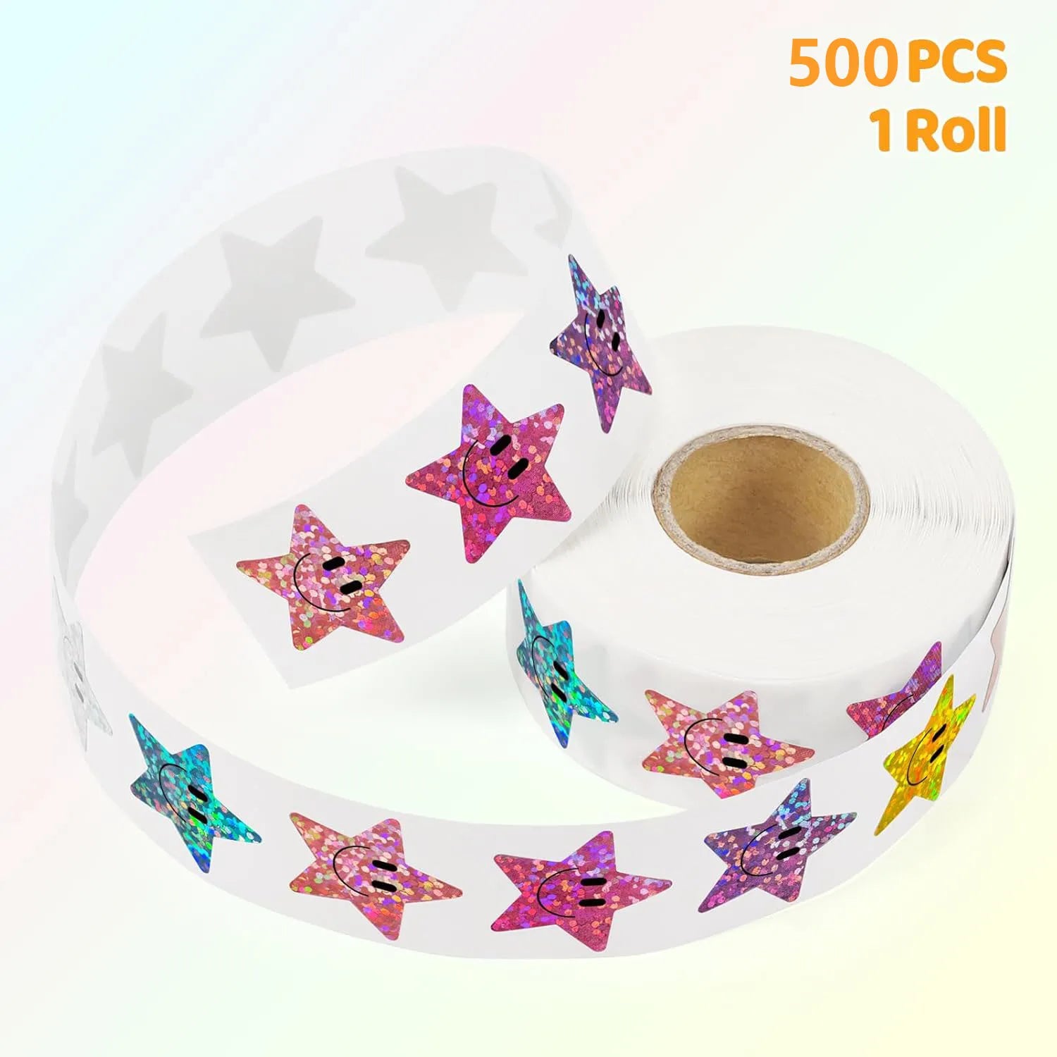 500 Pcs Smile Face Stickers Roll Laser Colorful Happy Face Sticker for Classroom Back to School Birthday Teacher Reward,1inch Beauty World Shop