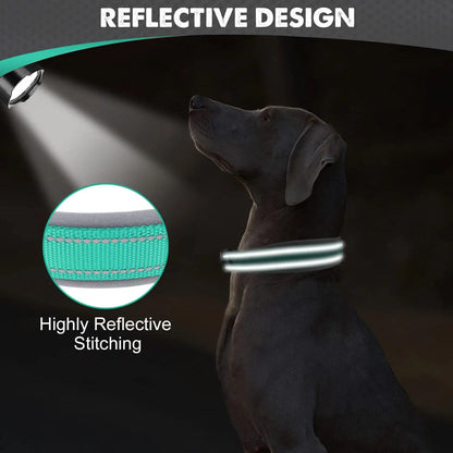 Padded Dog Collars for small Medium large Dogs Reflective Wide Pet Collars Adjustable Heavy Duty Nylon Neoprene Dog Collar Beauty World Shop