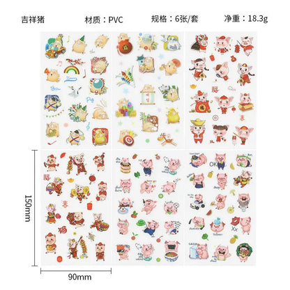 6Pieces/Set Transparent Pvc Waterproof Cartoon Sticker DIY Hand Account Decorative Stickers Kawaii Phone Cup Stickers Beauty World Shop
