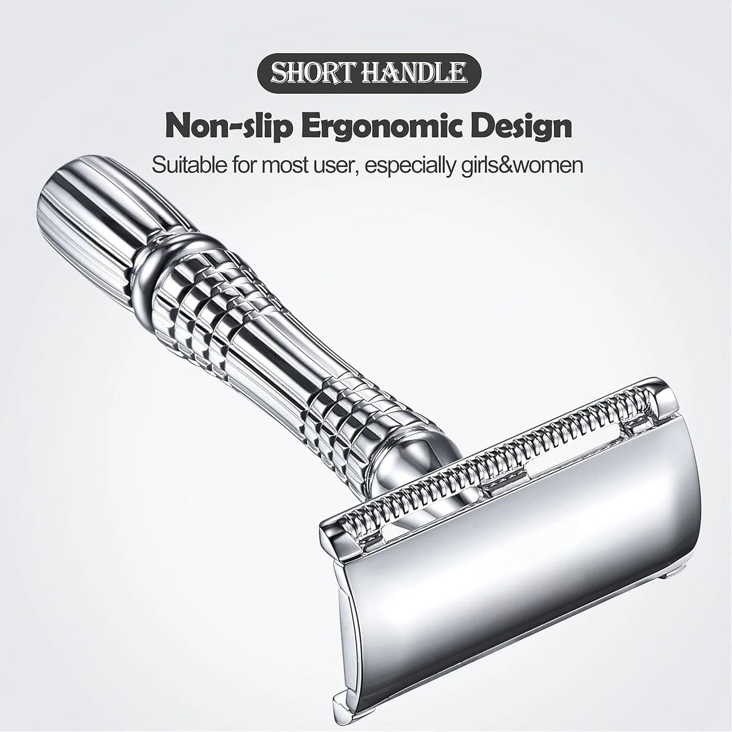Double Edge Safety Razor for Men and Women Metal Razor with 10 Double Edge Safety Razor Blades Eco-Friendly Razor Silver Beauty World Shop