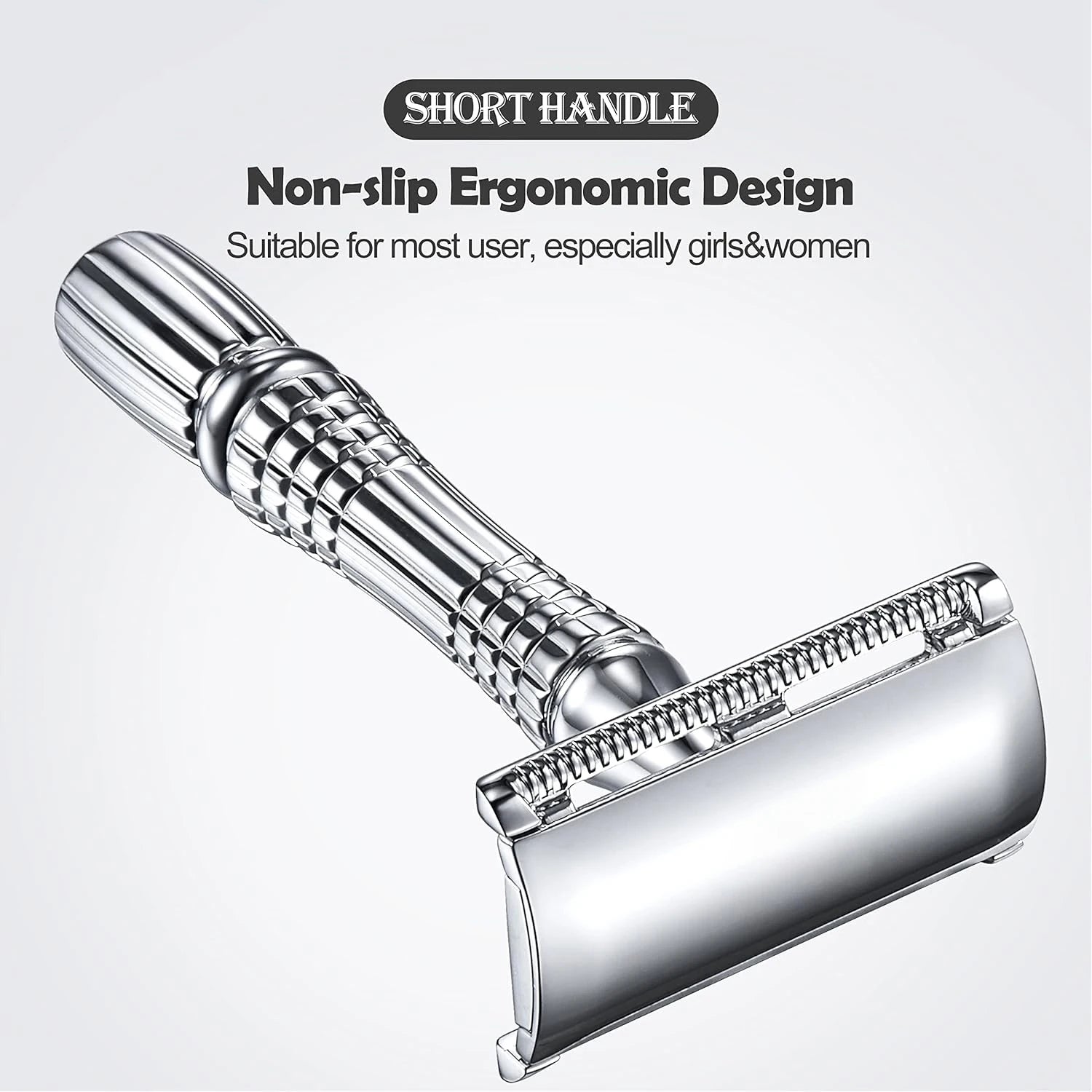 Double Edge Safety Razor for Men and Women Metal Razor with 10 Double Edge Safety Razor Blades Eco-Friendly Razor Silver Beauty World Shop
