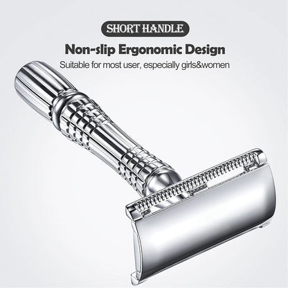 Double Edge Safety Razor for Men and Women Metal Razor with 10 Double Edge Safety Razor Blades Eco-Friendly Razor Silver Beauty World Shop