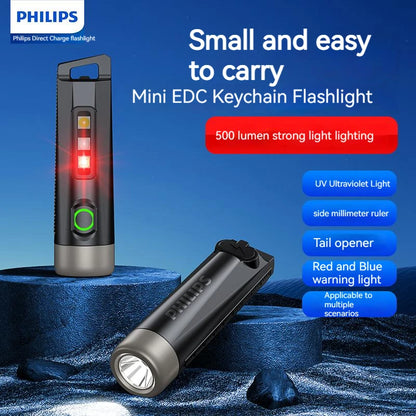 PHILIPS 2025 NEW SFL1121 EDC Flashlight LED Rechargeable Mini EDC Keychain Flashlights Camping Lamp For Hiking Self Defense Beauty World Shop