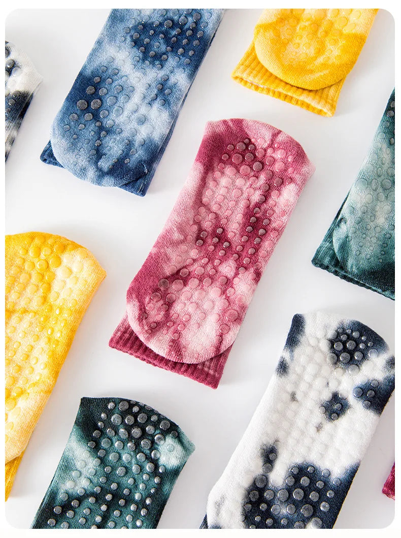 New Fashion Tie-dye Mid-calf Yoga Socks Pilates Socks Indoor Special Non-slip Sports Socks Dance Fitness Floor Socks Beauty World Shop