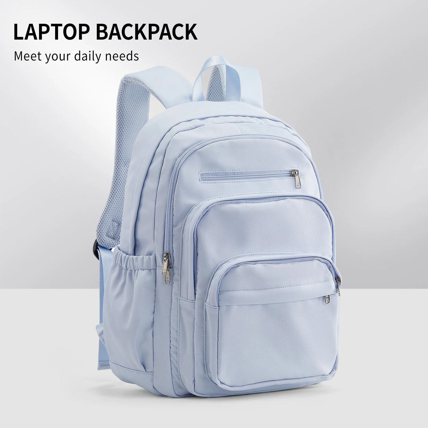 Casual Nylon Backpack, Backpack for Women, Multi-Pocket Design in Light Blue Durable for School, High School and College Bookbag Beauty World Shop