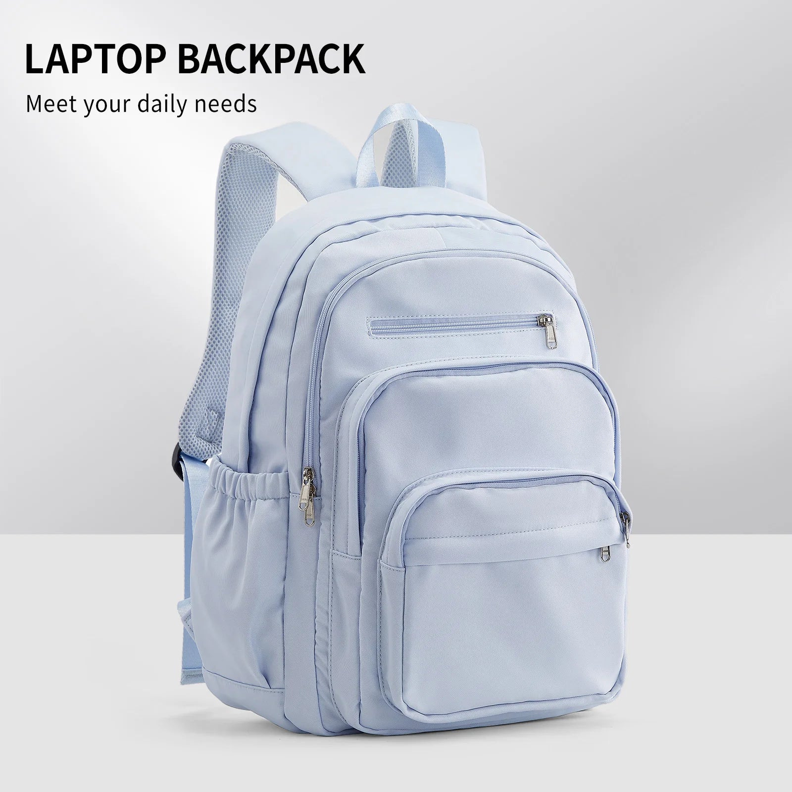 Casual Nylon Backpack, Backpack for Women, Multi-Pocket Design in Light Blue Durable for School, High School and College Bookbag Beauty World Shop