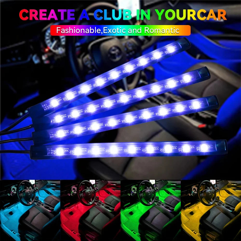 Neon 36 48 72 LED Car Interior Ambient Foot Light Wireless Remote Music APP Control Auto RGB Atmosphere Decorative Lamp Beauty World Shop